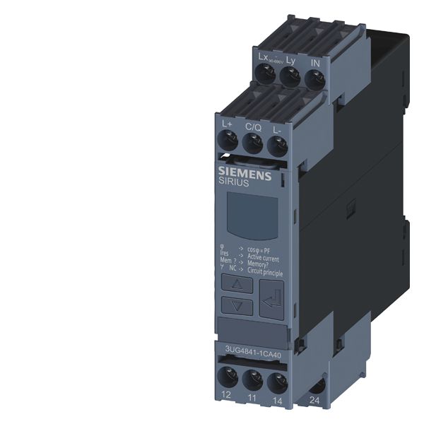 DIGITAL MONITORING RELAY COS-PHI AND CURRENT MONITORING FOR IO-LINK 90 TO 690V AC, 0.2 TO 10A OVERSHOOT AND UNDERSHOOT ON DELAY TIME TRIPPING DELAY TIME HYSTERESIS 0.1 TO 3.0A 2 CHANGE-OVER CONTACTS, SCREW TERMINAL