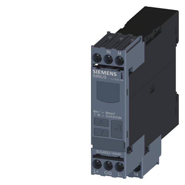Digital monitoring relay current monitoring, 22.5mm for io-link 0.05 to 10.0a AC/DC over- and undercurrent converter scaling fACtor hysteresis 0.01 to 5.0a on delay time tripping delay time 1 change-over contact, screw terminal