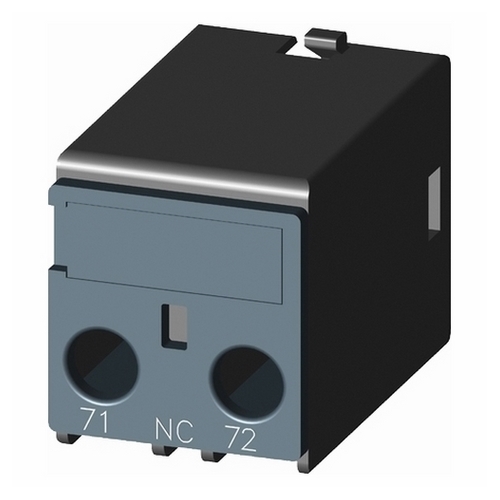 Aux.switch block,front,1NC, curr.path 1NC, conn. f. below, f. cont. relays a. motor cont., sz s00 and s0, screw terminal 71 / 72