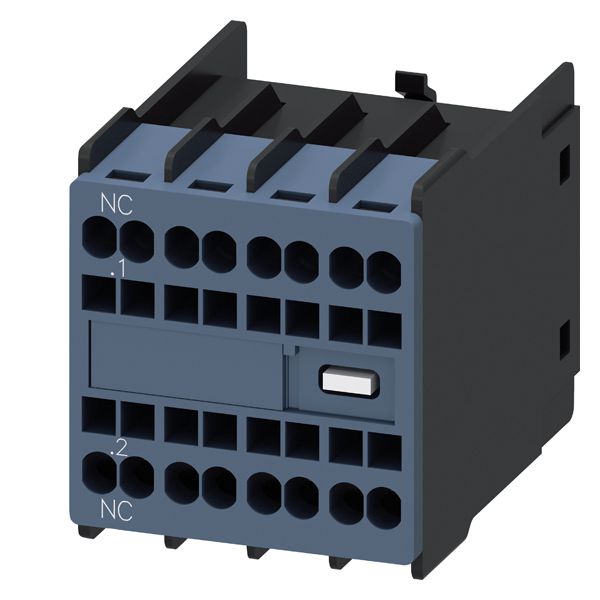 Aux.switch block,front,1NC, curr.path 1NC, f. cont. relays a. motor cont., sz s00 and s0, spring-loaded terminal .1 / .2