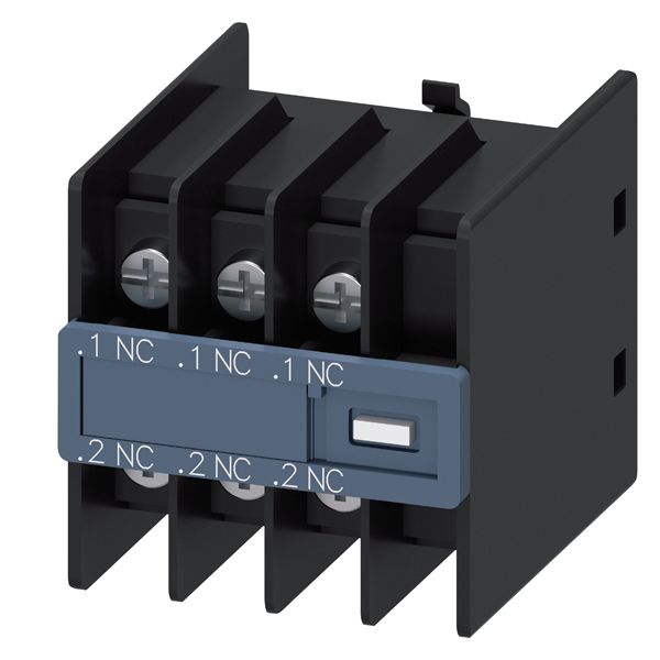 AUX.SWITCH BLOCK,FRONT,3NC, CURR.PATH 1NC, 1NC, 1NC, F. CONT. RELAYS A. MOTOR CONT., SZ S00 AND S0, RING CABLE LUG CONNECTION .1 / .2,.1 / .2,.1 / .2