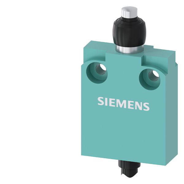 Position switch in compact design 40 mm wide with connection cable 2 m Snap-action contacts 1 NO+1 NC with rounded plunger with exterior seal
