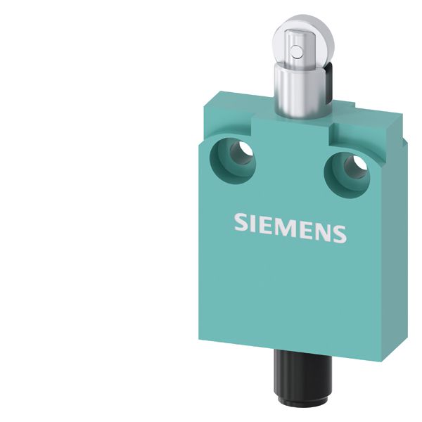 Position switch in compact design 40 mm wide with connector plug m12 snap-action contacts 1 no+1 nc with roller plunger