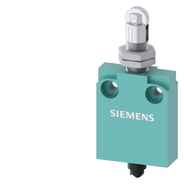Position switch in compact design 40 mm wide with connection cable 2 m Snap-action contacts 1 NO+1 NC with roller plunger with central mounting