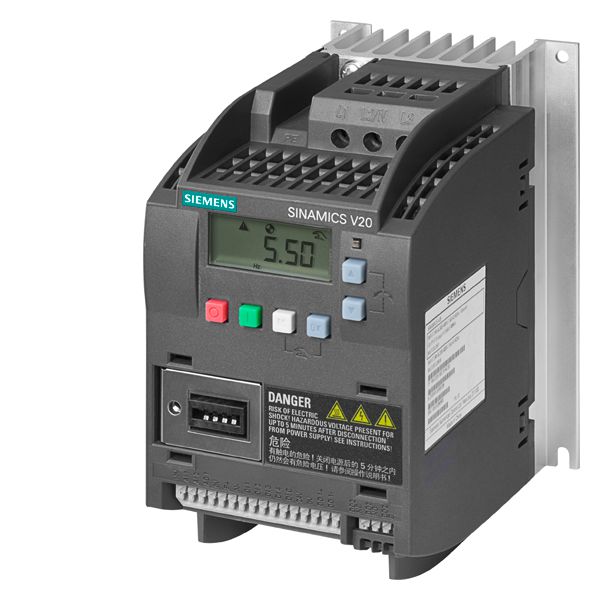 SINAMICS v20 3AC380-480v -15/+10% 47-63HZ rated power 2.2KW with 150% overload for 60sec unfiltered i/o-interface 4di, 2do,2ai,1ao fieldbus uss/ modbus rtu with inbuilt bop protection IP20/ ul open type size fsa 90x166x146(hxwxd)