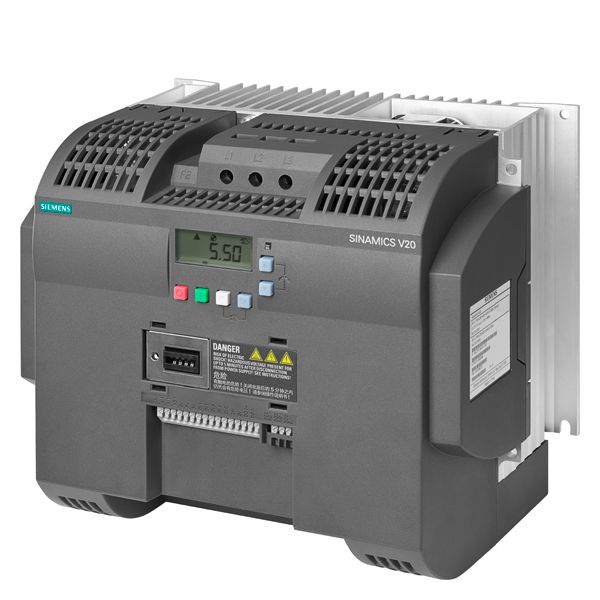 SINAMICS v20 3AC380-480v -15/+10% 47-63HZ rated power 15KW with 150% overload for 60sec integrated filter c3 i/o-interface 4di, 2do,2ai,1ao fieldbus uss/ modbus rtu with inbuilt bop protection IP20/ ul open type size fsd 240x207x173(hxwxd)