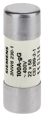 SENTRON, cylindrical fuse link, 22 x 58 mm, 63 A, gG, Un AC 500 V