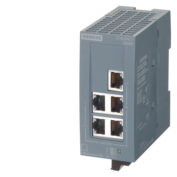 SCALANCE XB005 UNMANAGED INDUSTRIAL ETHERNET SWITCH FOR 10/100MBIT/S WITH 5 X 10/100MBIT/S TWISTED PAIR- PORTS WITH RJ45-SOCKETS FOR CONFIGURING SMALL STAR- AND LINE TOPOGRAPHIES LED-DIAGNOSIS, IP20, 24 V DC POWER SUPPLY, INCL. MANUAL