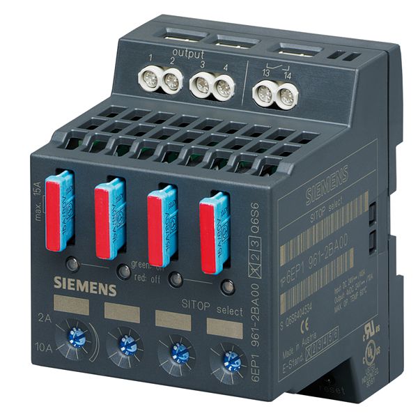 ADJUST. OUTPUT CURRENT 2-10A OUTPUT 24V DC/10 A PER CHANNEL 4-CHANNEL DIAGNOS. MODULE SITOP SELECT