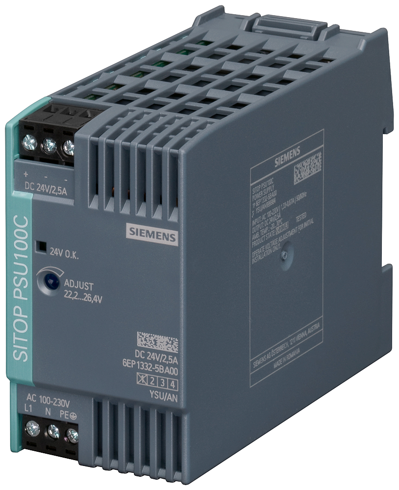 Product image for Siemens 6EP1332-5BA00 120/230 VAC Input 24 VDC 2.5 Amp Output Stabilized Power Supply