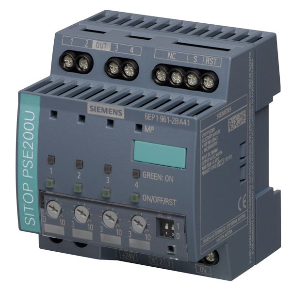 SITOP PSE200U 10 A SELECTIVITY MODULE 4 CHANNELS INPUT 24 V DC OUTPUT 24V DC/10A PER CHANNEL OUTPUT CURRENT ADJUSTABLE 3-10 WITH STATUS MESSAGE PER CHANNEL
