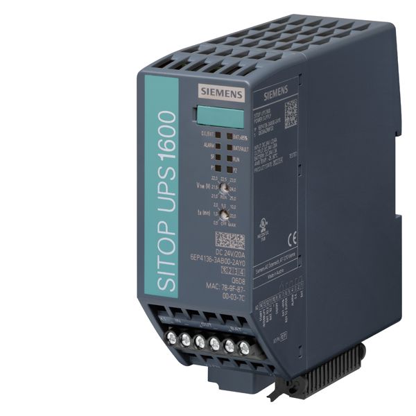 SITOP UPS1600 20A ETHERNET/ PROFINET UNINTERRUPTIBLE POWER SUPPLY WITH ETHERNET/PROFINET INTER- FACE INPUT 24 V DC OUTPUT 24 V/20 A DC