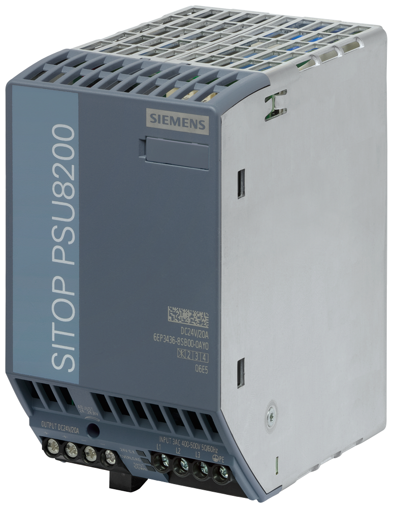 Product image for Siemens 6EP34368SB000AY0 400 to 500 VAC Input 24 VDC 20 Amp Output Stabilized Power Supply