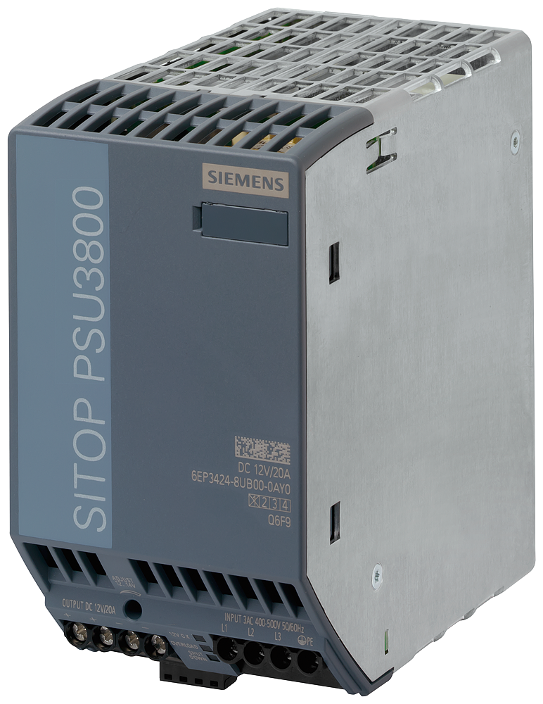 SITOP PSU3800 12 V/20 A STABILIZED POWER SUPPLY INPUT 3 400-500 V AC OUTPUT 12 V/20 A DC OPTIMIZED FOR LOADING BATTERY