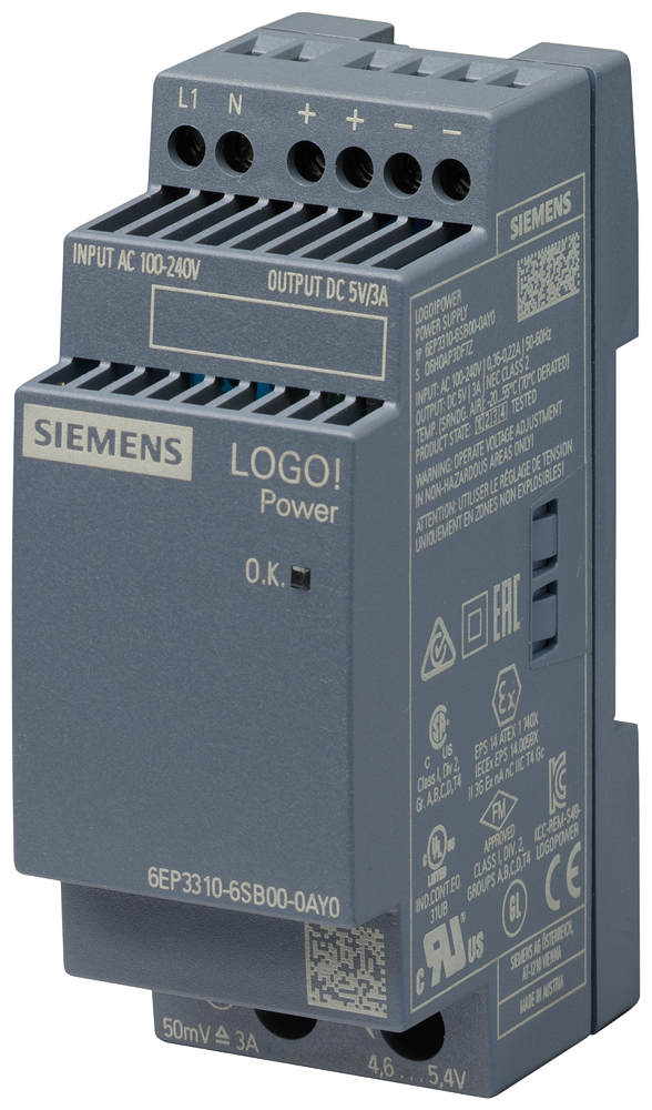 LOGO!POWER 5 V / 3 A stabilized power supply input 100-240 V AC output 5 V / 3 A DC