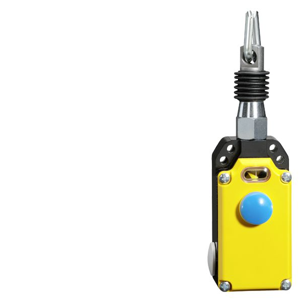 SIRIUS cable-operated switch metal enclosure with yellow cover 2 xm20 x1.5 1NO+2NC, with latching acc. to en iso 13850 pushbutton release, for cable length 25m