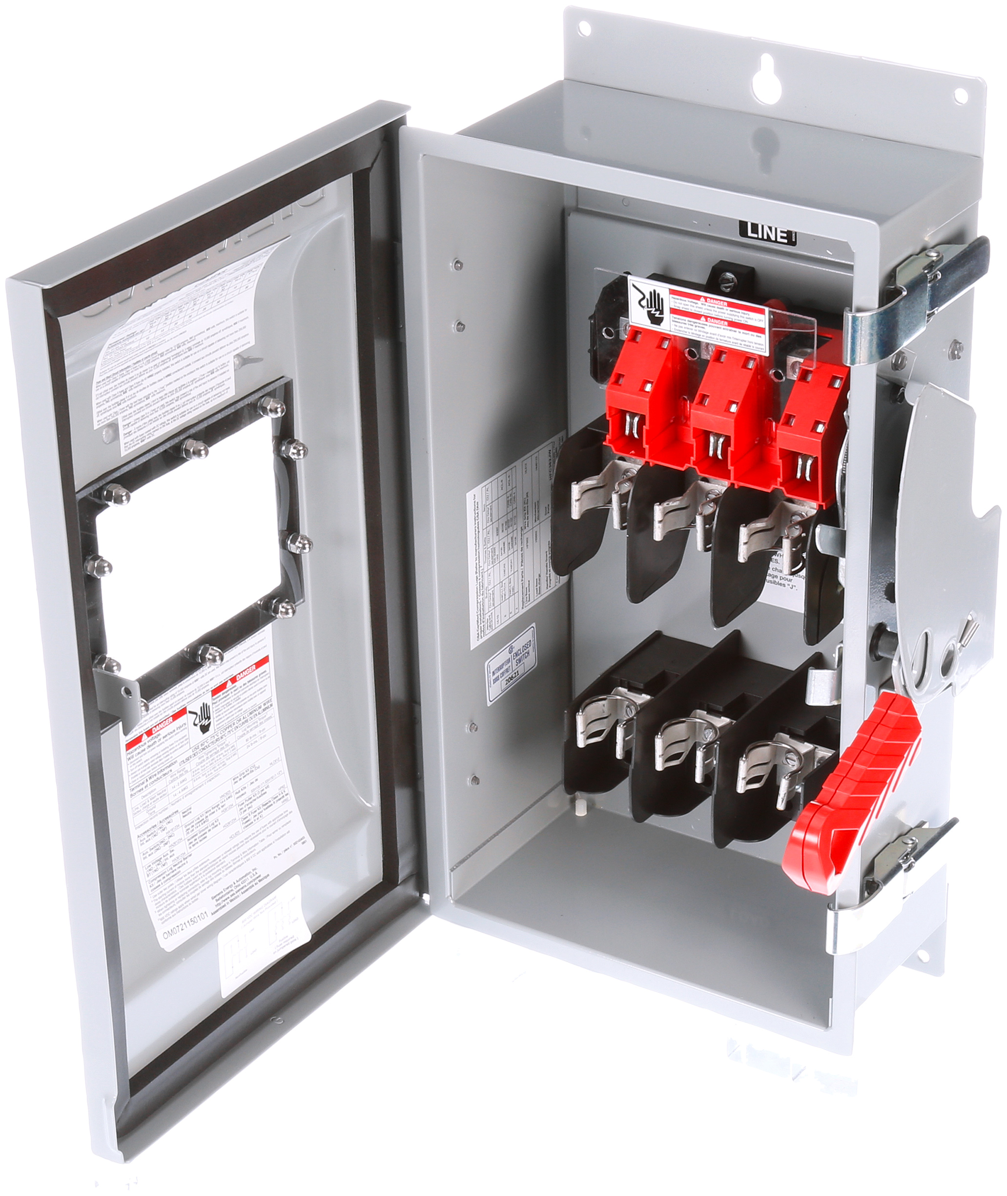 Siemens Low Voltage Circuit Protection Heavy Duty Safety Switch. 3-Pole Non-Fused in a type 12 industrial enclosure. Rated 600VAC (200A). Special features viewing window.