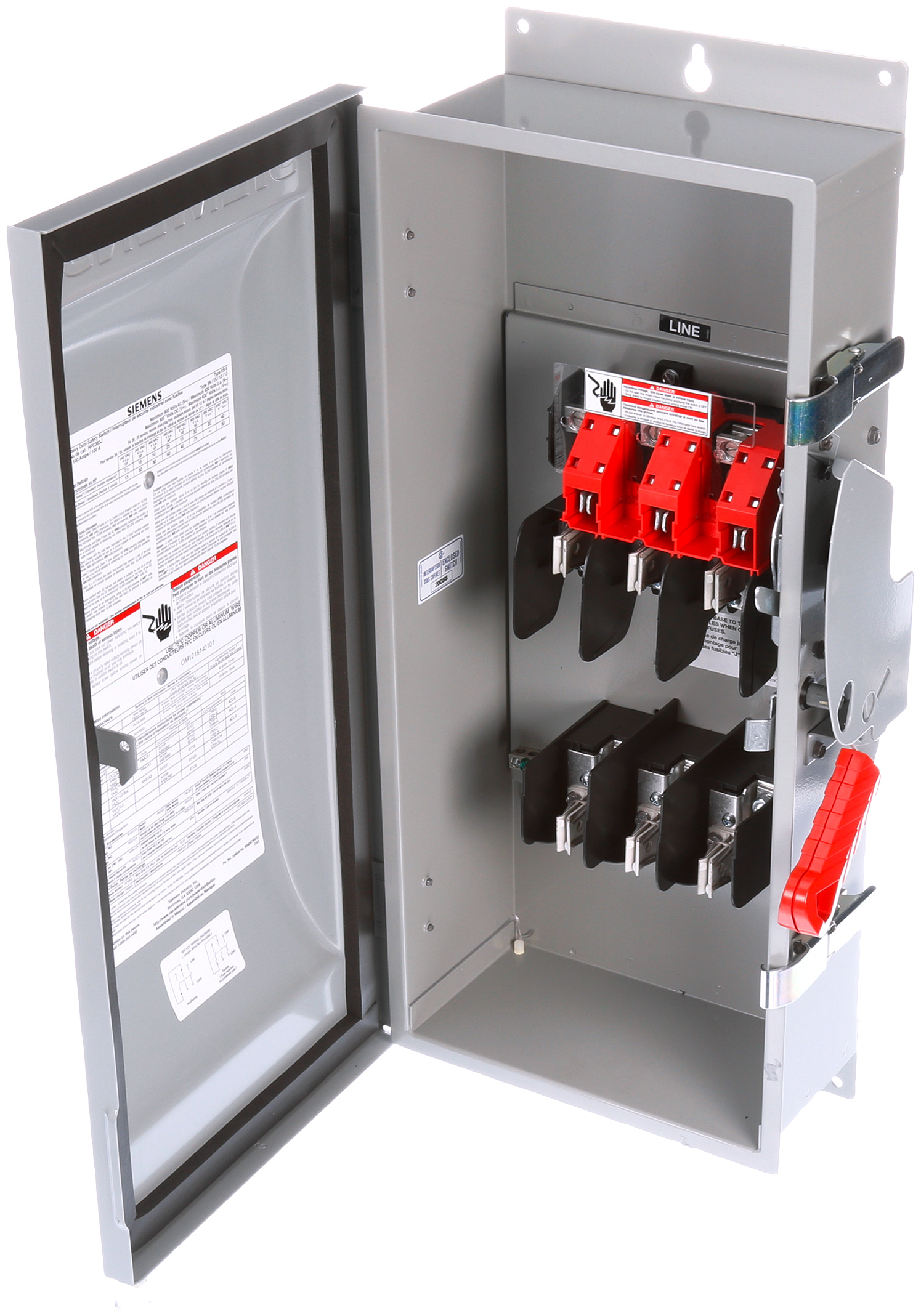 Siemens Low Voltage Circuit Protection Heavy Duty Safety Switch. 3-Pole Non-Fused in a type 12 industrial enclosure. Rated 600VAC (200A).