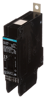 Siemens Low Voltage Molded Case Circuit Breakers Panelboard Mounting 480V Circuit Breakers - 1-pole, TM - BQD, 14KAIC, 277VAC are Circuit Protection Molded Case Circuit Breakers. Type BQD Features PANELBOARD MOUNT/BULK PACK Application CONSTRUCTION Std UL 489 CSA-C22.2 IEC 60947-2 V. Rating 277V A. Rating 15A F. Rating 50/60HZ Frame 100A Trip Type THERMAL MAGNETIC TRIP UNIT Interrupt Rating 14KA No. Of Poles 1P Connection LOW TAB Material MOLDED CASE CIRCUIT BREAKER L 1 W 3