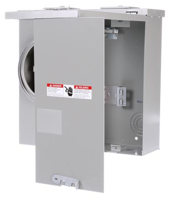 SIEMENS LOW VOLTAGE METER MAIN. MAIN LUG 2 (1 INCH) SPACES INTERIOR ALLOWING MAX 2 CIRCUITS. 4-JAW METER / 1-PHASE SYSTEM RATED 200A. SPECIAL FEATURES OH/UG FEED, RING TYPE COVER, SURFACE MOUNTING, EUSERC APPROVED