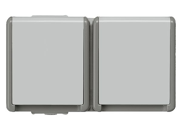 SOCKET,2-WAY 2-FOLD,HORIZONTAL,W.HINGED LID WITH SCREWLESS TERMINALS SCHUKO SOCKET OUTL. 10/16A 250V DELTA FLAT IP44 SURFACE MNT.
