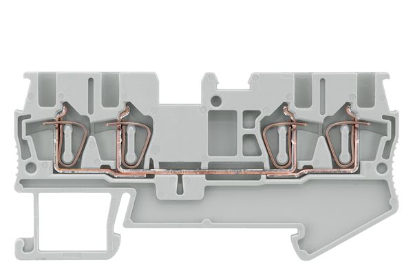 FEED-THROUGH TERMINAL WITH SPRING CONNECTION, 4 CONNECT. POINTS, SECTION 0.14 -1.5 MM2, WIDTH 4.2 MM, COLOR GRAY