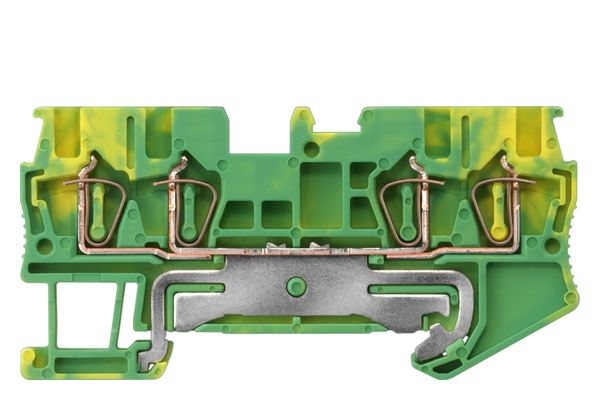 PE TERMINAL WITH SPRING CONNECTION, 4 CONNECT. POINTS, SECTION 0.14 - 1.5 MM2, WIDTH 4,. MM, COLOR GREEN-YEL.