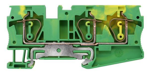 PE TERMINAL WITH SPRING CONNECTION, 3 CONNECT. POINTS, SECTION 0.5 - 6 MM2, WIDTH 8.2 MM, COLOR GREEN-YEL.