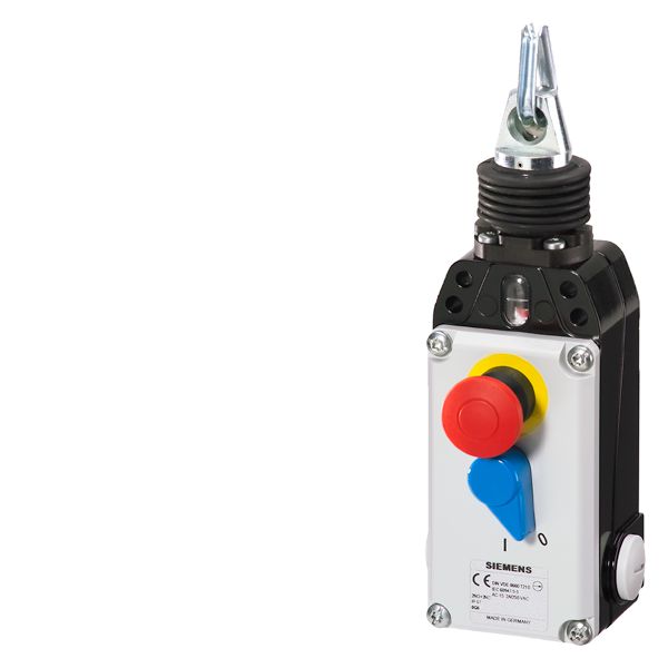 SIRIUS rope switch w. emer-stop metal enclosure,3xm20x1.5 1NO+3nc, latching to en418 and turn-to-reset, for rope lengths up to 50m