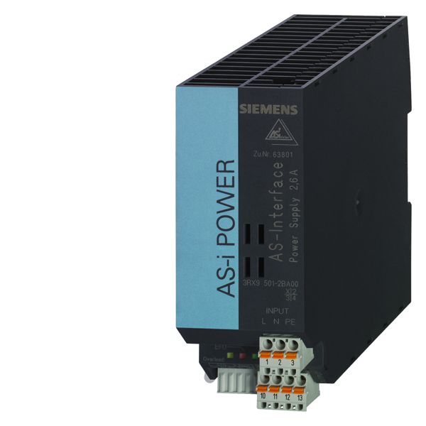As-i power 2.6 a, max. 100 w 120 v/230 V AC as-interface power supply unit, IP20 in 120 V AC / 230 v out as-i, 2.6 a (30 V DC) limitation of the output power max. 100 w, IP20 with integr. ground fault detection with as-i data decoupling