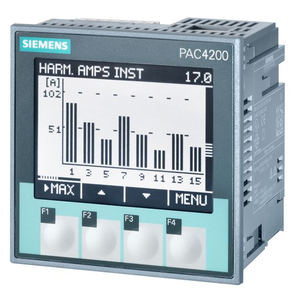 PAC4200, Comp. Terminals, DC only, Modbus TCP 200 Basic Measurements, harmonics, logging, alarming, 2-Dig In ( & ) 2-Dig Out, custom screens, gateway capability, two optional expansion ports and standard 10/100Base-T Ethernet with dual master ability. Vaux 22-65 VDC Vnom Max.500/289V 45-65HZ (UL) Compression type terminals