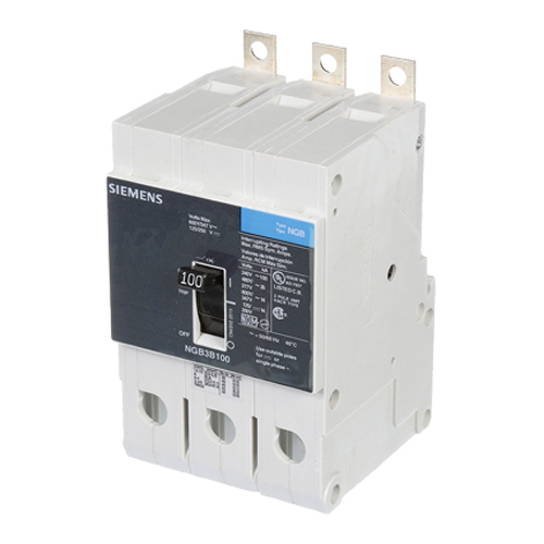 SIEMENS LOW VOLTAGE PANELBOARD MOUNT G FRAME CIRCUIT BREAKER WITH THERMAL - MAGNETIC TRIP. UL LISTED NGB FRAME WITH STANDARD BREAKING CAPACITY. 100A 3-POLE (14KAIC AT 600Y/347V) (25KAIC AT 480Y/277V). SPECIAL FEATURES MOUNTS ON PANELBOARD,NO LUGS. DIMENSIONS (W x H x D) IN 3 x 5.4 x 2.8.