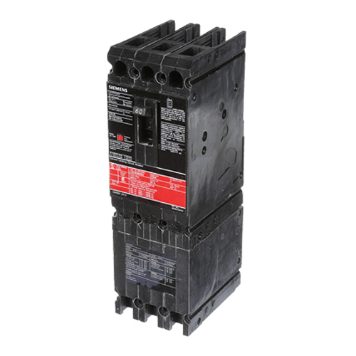 SIEMENS LOW VOLTAGE SENTRON MOLDED CASE CIRCUIT BREAKER WITH THERMAL - MAGNETICTRIP UNIT. STANDARD 40 DEG C BREAKER ED FRAME WITH FUSELESS CURRENT LIMITING BREAKING CAPACITY. 60A 3-POLE (100KAIC AT 600V) (200KAIC AT 480V). NON-INTERCHANGEABLE TRIP UNIT. SPECIAL FEATURES LOAD LUGS ONLY (LN1E100) WIRE RANGE 10 - 1/0AWG(CU/AL). DIMENSIONS (W x H x D) IN 3.00 x 9.6 x 3.92.