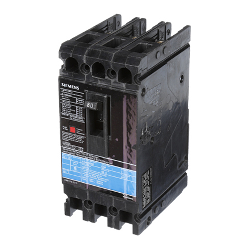 SIEMENS LOW VOLTAGE SENTRON MOLDED CASE CIRCUIT BREAKER WITH THERMAL - MAGNETICTRIP UNIT. STANDARD 40 DEG C BREAKER ED FRAME WITH STANDARD BREAKING CAPACITY. 80A 3-POLE (18KAIC AT 480V). NON-INTERCHANGEABLE TRIP UNIT. SPECIAL FEATURES LINE AND LOAD SIDE LUGS (LN1E100) WIRE RANGE 10 - 1/0AWG (CU/AL). DIMENSIONS (W x Hx D) IN 3.00 x 6.4 x 3.92.