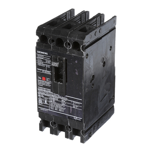 SIEMENS LOW VOLTAGE SENTRON MOLDED CASE CIRCUIT BREAKER WITH THERMAL - MAGNETICTRIP UNIT. STANDARD 40 DEG C BREAKER ED FRAME WITH HIGH BREAKING CAPACITY. 125A3-POLE (42KAIC AT 480V). NON-INTERCHANGEABLE TRIP UNIT. SPECIAL FEATURES LOAD LUGS ONLY (TA1E6125) WIRE RANGE 3 - 3/0AWG (CU) / 1 - 2/0AWG (AL). DIMENSIONS (W x H x D) IN 3.00 x 6.4 x 3.92.