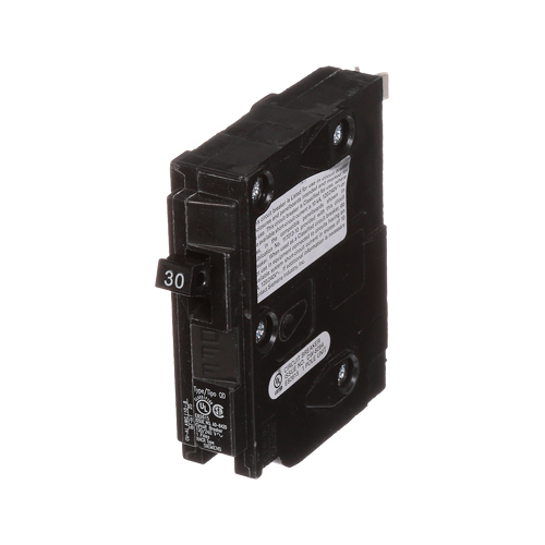 Siemens Low Voltage Residential Circuit Breakers. QD 3/4 IN Plug-In 1-Pole circuit breaker. Rated 120V (30A) AIR (10 kA). Special features HACR rated, UL listed and classified.