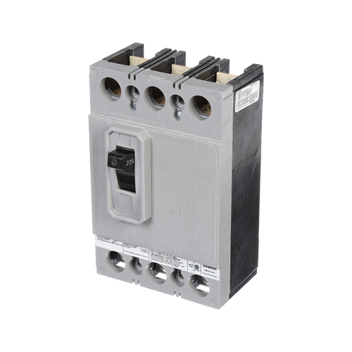 SIEMENS LOW VOLTAGE MOLDED CASE CIRCUIT BREAKER WITH TRIP FREE MECHANISM. QJ FRAME STANDARD 40C BREAKER. 225A 3-POLE (22KA AT 240V). SPECIAL FEATURES NO LUGS INSTALLED.