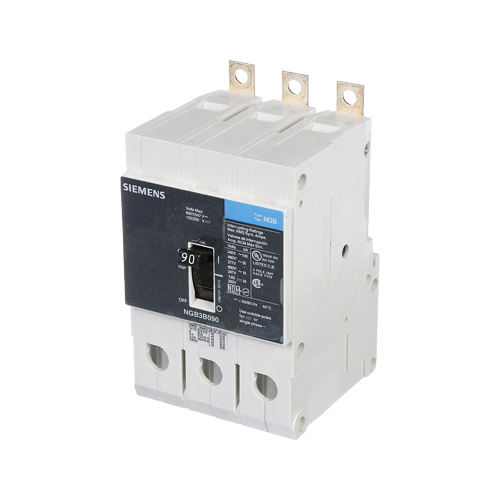 SIEMENS LOW VOLTAGE PANELBOARD MOUNT G FRAME CIRCUIT BREAKER WITH THERMAL - MAGNETIC TRIP. UL LISTED NGB FRAME WITH STANDARD BREAKING CAPACITY. 90A 3-POLE (14KAIC AT 600Y/347V) (25KAIC AT 480Y/277V). SPECIAL FEATURES MOUNTS ON PANELBOARD, LOAD SIDE LUGS ONLY (TC1GG20) WIRE RANGE 8 - 1/0 AWS (CU/AL). DIMENSIONS (W x H x D) IN 3 x 5.4 x 2.8.