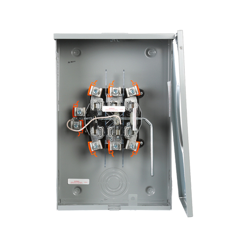 Siemens Low Voltage Talon Meter Sockets Commercial - Talon Meter Sockets HQU 7 200A Steel are Residential Enclosures Single-Family Metering. Type HQU Features W/ LEVER BYPASS Application COMMERCIAL Std UL V. Rating 600V A. Rating 200A Phase 3 PHASE Size 6.0 x 13.8 x 20.2 No Of Cutouts 8 Cutout Size 1 x 2.750, 3 x (1, 1-1/2, 2, 2-1/2, 3), 1 x 1/2, 3 x (3/4, 1, 1-1/4, 1-1/2, 2, 2-1/2, 3) Cable Entry OH/UG Terminals 7. Surface mounting. Operating Temperature Avg AMBIENT Enclosure STEEL