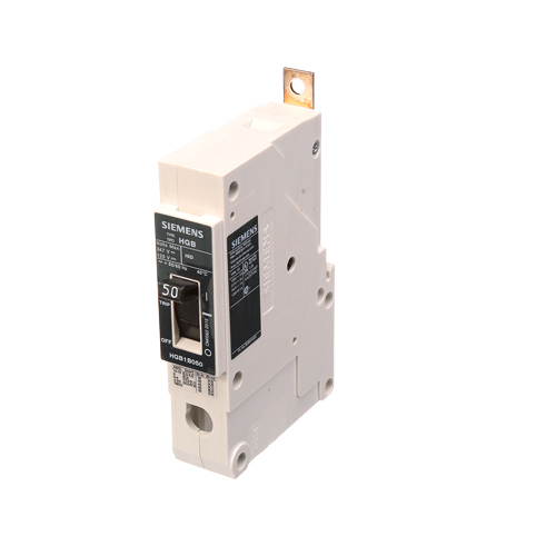 SIEMENS LOW VOLTAGE PANELBOARD MOUNT G FRAME CIRCUIT BREAKER WITH THERMAL - MAGNETIC TRIP. UL LISTED HGB FRAME WITH HIGH BREAKING CA PACITY. 50A 1-POLE (14KAICAT 347V) (35KAIC AT 277V). SPECIAL FEATURES MOUNTS ON PANELBOARD, LOAD SIDE LUGS ONLY (TC1GG20) WIRE RANGE 8 - 1/0 AWS (CU/AL). DIMENSIONS (W x H x D) IN 1 x 5.4 x 2.8.
