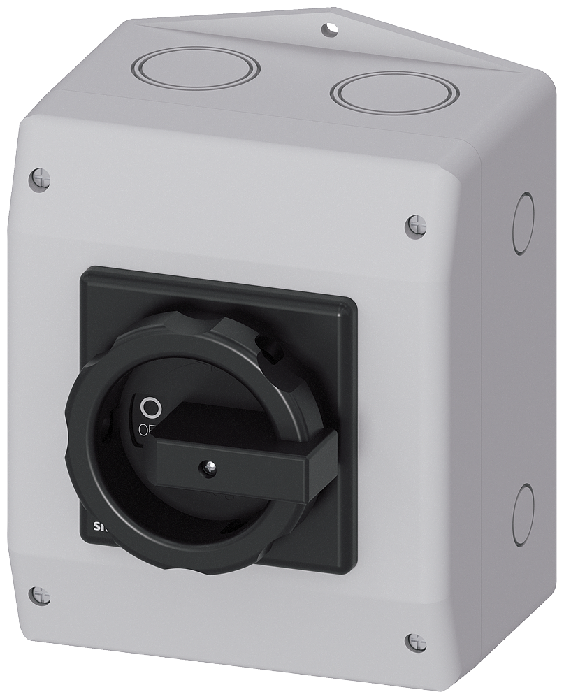 SENTRON, 3LD switch disconnector, main switch, 3- pole, Iu 63 A, Operational power / at AC-23 A at 400 V 22 kW, molded-plastic enclosure for inch threaded joint, rotary operating mechanism, black