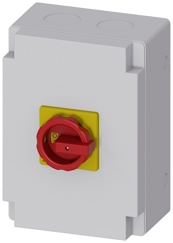 SENTRON, 3LD switch disconnector, EMERGENCY-STOP switch, 3-pole, Iu 100 A, Operational power / at AC-23 A at 400 V 37 kW, molded- plastic enclosure for inch threaded joint, rotary operating mechanism, red/yellow