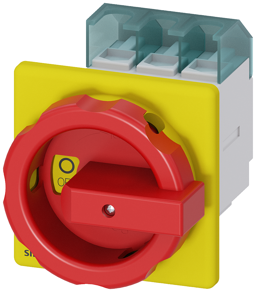 DISC SWTCH 3P R/Y ROTARY 63A 1HOLE DOOR ROTARY ACTUATOR RED/YELLOW CENTRAL-HOLEMOUNTING FRONT MOUNTING IU=63, P/AC-23A AT 400V=22KW EMGNCY MAIN CNTRL SWITCH 3-POLE