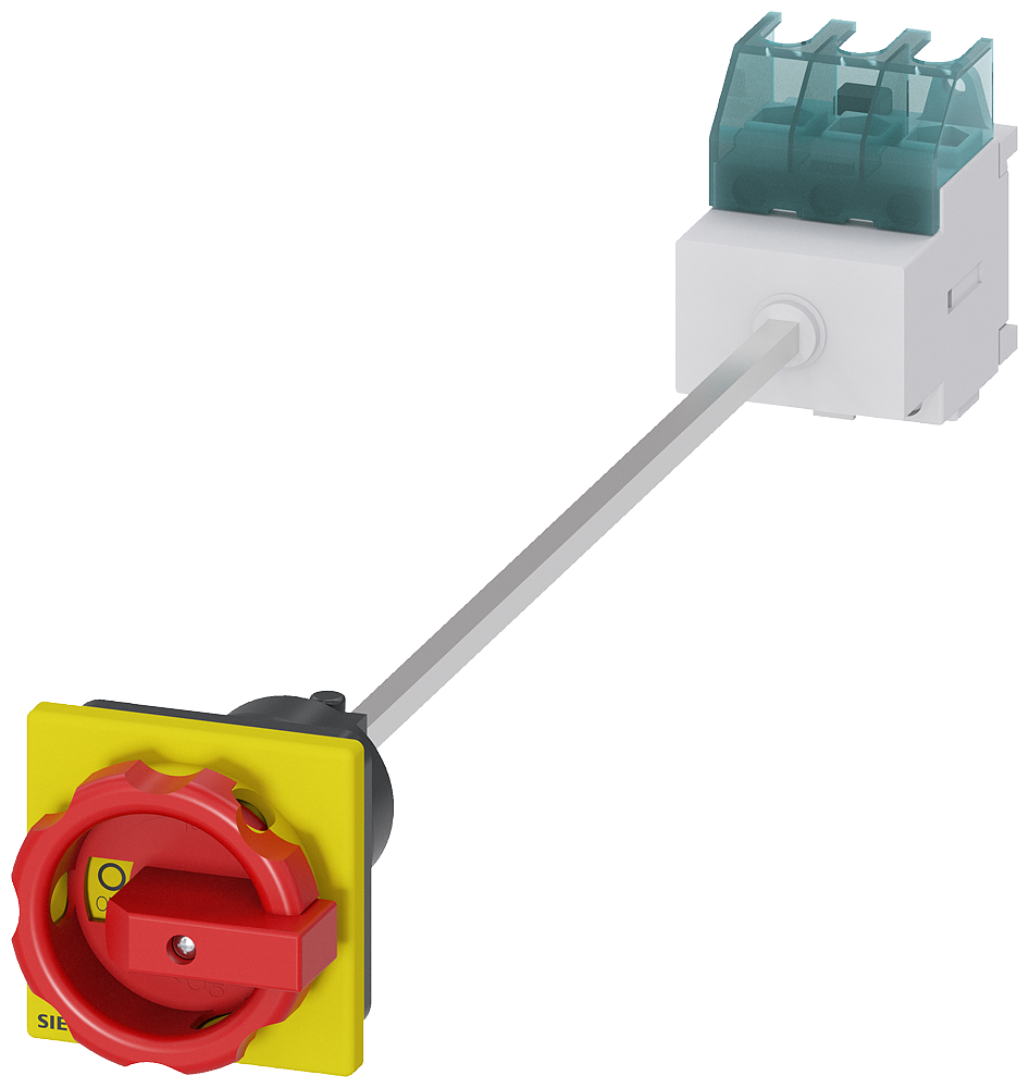 DISC SWITCH 3P R/Y ROTARY 25A DINRL BASE ROTARY ACTUATOR RED/YELLOW MOUNTING RAIL/TWO-HOLE MOUNTING BASE MOUNTING IU=25, P/AC-23A AT 400V=9,5KW EMGNCY MAIN CNTRL SWITCH 3-POLE