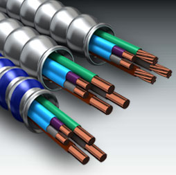 Product image for MC-PCS Cable 16/2 Solid (Purple,Gray), 12/2 Solid (Yellow,Gray, Green) Aluminum Armored Luminary Cable, 250ft Coil