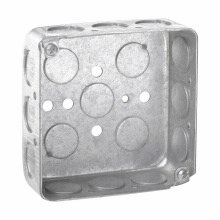 Product image for Crouse-Hinds TP410 4" Square Outlet Box, 1-1/2" Deep, Drawn Steel, 1/2" Side & Bottom Knockouts