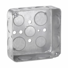 Product image for Crouse-Hinds TP412 4" Square Outlet Box, 1-1/2" Deep, Drawn Steel, 3/4" Side, 1/2" & 3/4" Bottom Knockouts