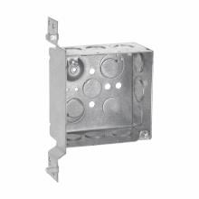 Product image for Crouse-Hinds TP437 4" Square Outlet Box, 2-1/8" Deep, Welded Steel, 1/2" & 3/4" Side & Bottom Knockouts, 'VP' Bracket