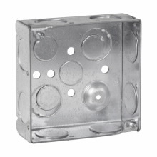Product image for Crouse-Hinds TP467 4" Square Outlet Box, 1-1/2" Deep, Welded Steel, 3/4" Side, 1/2" & 3/4" Bottom Knockouts