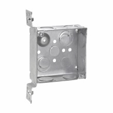Product image for Crouse-Hinds TP469 4" Square Outlet Box, 1-1/2" Deep, Welded Steel, 3/4" Side, 1/2" & 3/4" Bottom Knockouts, 'VMS' Bracket